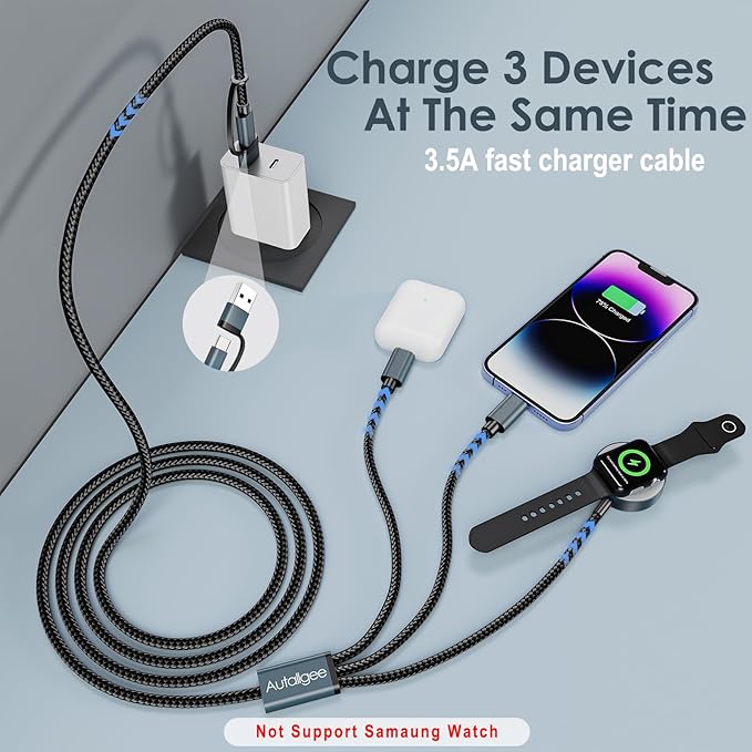 Travel Essentials for Apple Watch Charger,3 in 2 USB C Cable for Multi Charging Cable Cord,Camping Essentials Portable Designed for iWatch &Phone 16-12-4FT ﻿