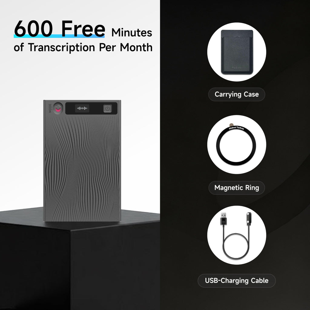 Mobvoi TicNote AI Voice Recorder 64GB Memory Note Recorder w/Case App Control 120+ Languages Transcribe Summarize with AI Shadow Digital Audio Recorder for Phone Calls Lectures Meetings Interviews