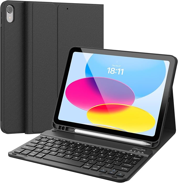 CHESONA Keyboard Case for iPad (A16) 11th/10th Generation (2025/2022), Detachable Wireless Keyboard, Stand Folio Keyboard Cover with Pencil Holder, Thin & Light (Black)