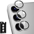 for Samsung Galaxy S25 Camera Lens Protector, Individual Metal Ring Tempered Glass Lens Cover, [Strong Adsorption] Scratch Resistant Ultra-Thin HD Clear Lens Cover, 1 Set-Silvery