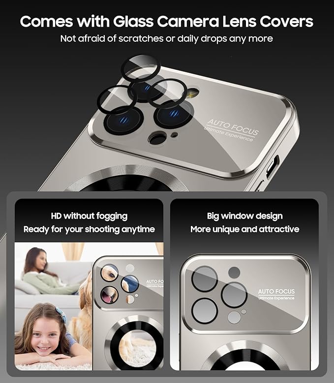 Magnetic for iPhone 12 Pro Case, Compatible with MagSafe, Built-in Camera Lens Protector, Logo View, Military Grade Drop Proof Phone Case Cover, Titanium Gray