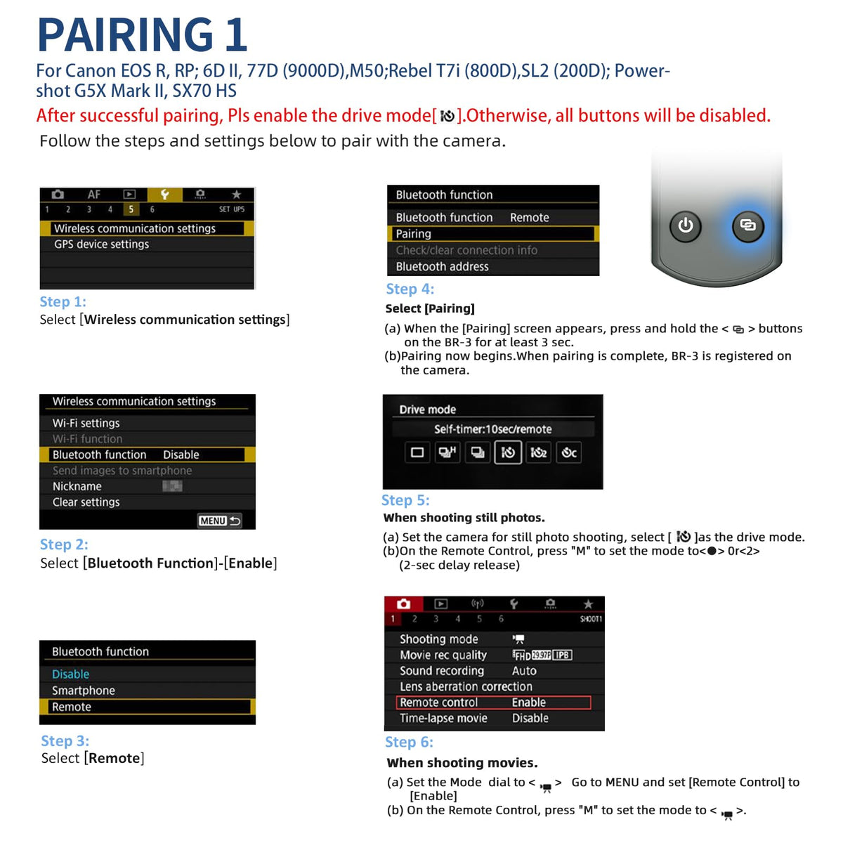 AODELAN for Canon Rechargeable Wireless Shutter Release with Zoom Focus