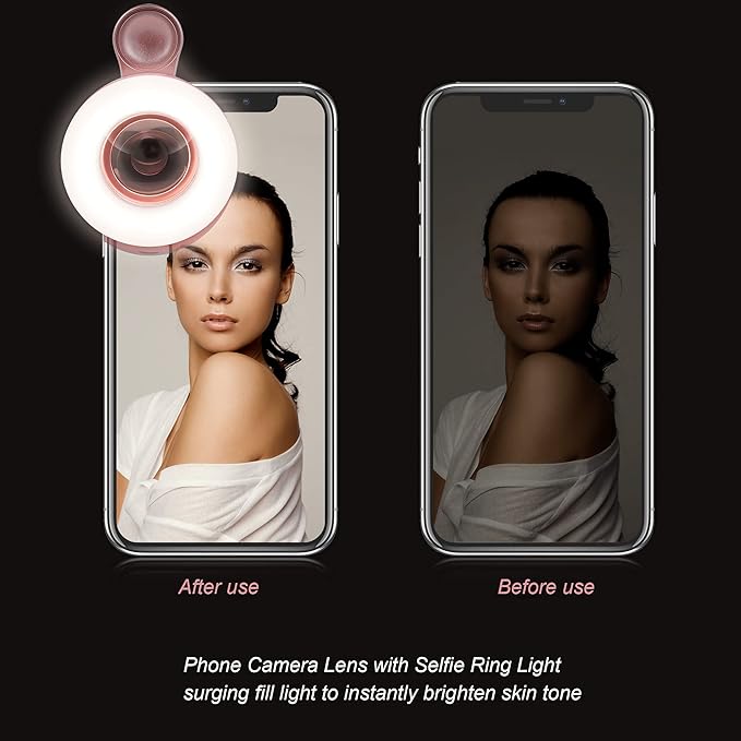 15X Macro Lens with LED Ring Light for iPhone & Android - Rechargeable Portable Clip-On Lens for Smartphone Photography, Vlogging, Close-Up Photos & Video Recording - 3 Light Modes, USB Fast Charging