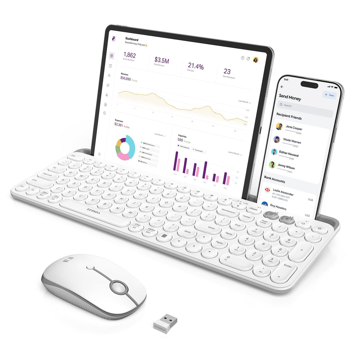 seenda CTU-301 Bluetooth Keyboard and Mouse Combo for iPad,Black