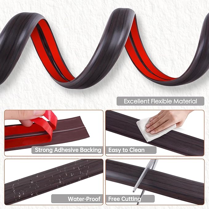 Floor Cord Cover for Wires on Floor Self Adhesive Cord Hider Floor Cable Management Wire Covers for Cords Protector Prevent Cable Trips Cord Cavity W 0.47" x H 0.27", Black Walnut, 10Ft