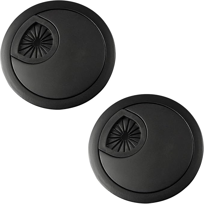 Desk Grommet for Wire Organizer,PC Computer Desk Plastic Grommet Cord, Tidy Cable Hole Cover Organizers,2 Pack (53mm, Black)