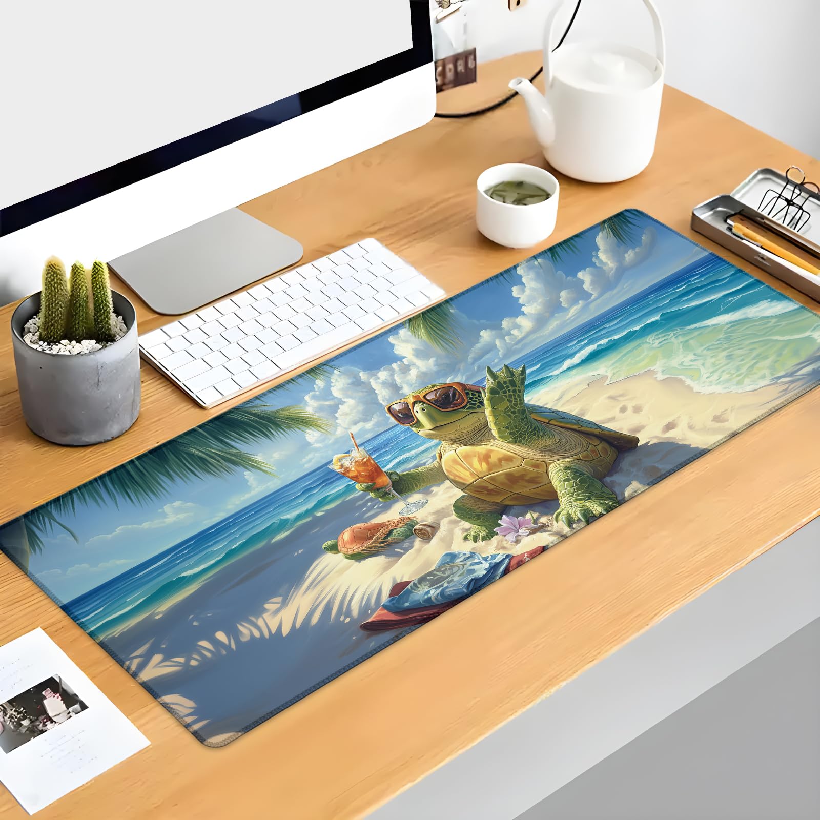 Kibue Turtle Gaming Mouse Pad Extended Desk Computer Keyboard Laptop Mouse Pads for Gaming Home Office Work, Large Long Desk Mat Mousepad with Non-Slip Rubber Base 31.5×11.8inch(17)