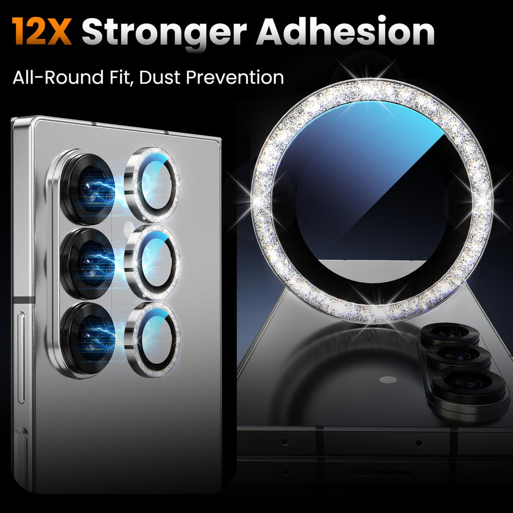 YWXTW for Samsung Galaxy Z Fold 7 Camera Lens Protector,[12X Stronger Adhesion] Individual Anti Scratch Metal Ring Tempered Glass Camera Screen Protector for Z Fold 7 Accessories 2025 (Glitter Silver)