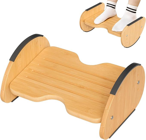 Amazer Bamboo Under Desk Footrest with Cushion 3-in-1, Reversible Ergonomic Wood Rocking Foot Rest for Under Desk at Work, Adjustable Foot Stools with Washable Cover, Desk Leg Rest for Home Office