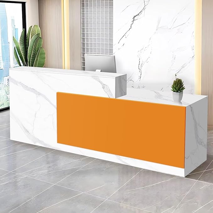 Reception Desk with Counter Modern Checkout Counter with Lockable Drawer Keyboard Tray Receptionist Desk for Office Salon Reception Table U Right 71inch/180cm