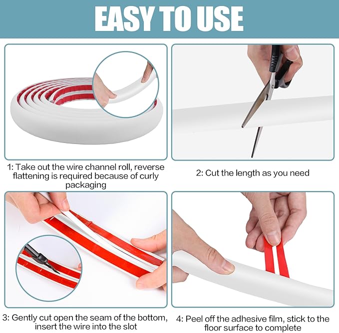 Floor Cord Cover Self Adhesive Cord Hider,10FT Cable Management, Extension Strip Protector for Wires, Prevent Cable Trips for Offices, Gyms, Exhibitions Cavity:0.47"(W) x 0.35"(H) White