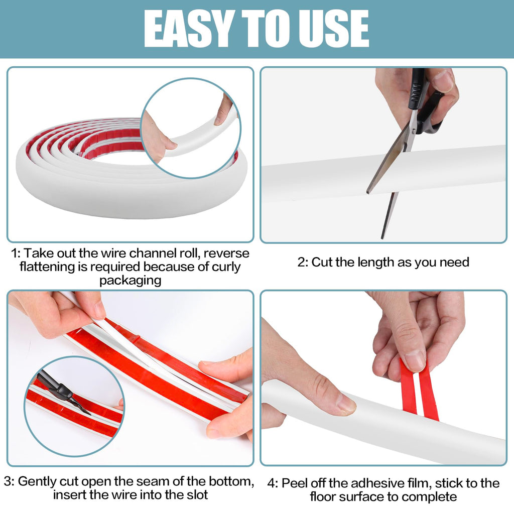 Floor Cord Cover Self Adhesive Cord Hider,20FT Cable Management, Extension Strip Protector for Wires, Prevent Cable Trips for Offices, Gyms, Exhibitions Cavity:0.39"(W) x 0.27"(H) White