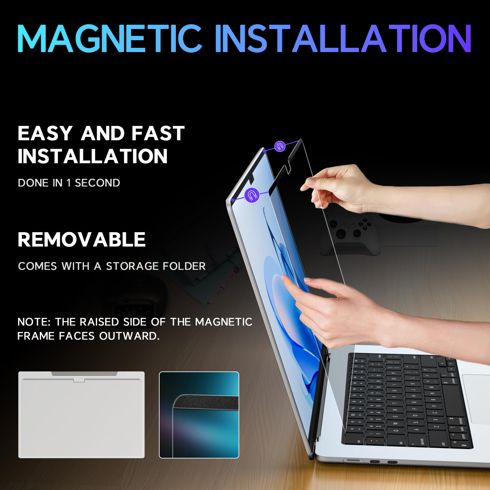 LUSA DESIGN Magnetic MacBook Air 15 Inch Privacy Screen(2023-2025, M2, M3, M4), Removable Anti Glare Blue Light Macbook Pro Screen Protector, 360° Anti Spy and Easy Install Shield