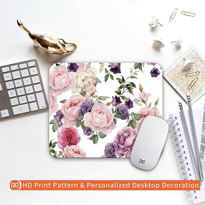 Square Mouse Pad Floral Roses,Personalized Premium-Textured Custom Mouse Mat Design,Washable Mousepad Cloth,Non-Slip Rubber Base Computer Mouse Pads for Wireless Mouse