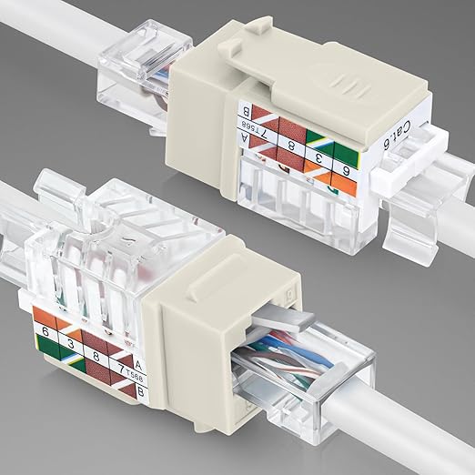 Everest Media Solutions 45° Angled CAT6A Keystone Jack in Ivory - Slim Profile, UTP RJ45 Female Ethernet Connector - Compatible with 45° Angled Speed Termination Tool - 45Term - 10-Pack