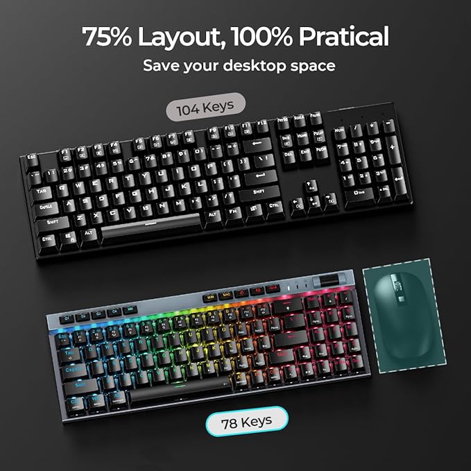 RGB Mechanical GamingKeyboard, 78 Keys Hot-Swap Mechanical Keyboard With Magnetic Red Switches, Ergonomic Keyboard with Aluminum Cover/Media Keys/Software/Dual System WiredKeyboard for PC/Mac Gamer