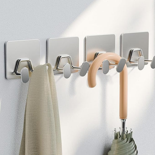 Adhesive Shower Hooks for Inside - Extra Sticky Razor Holder, Silver 4 Pack