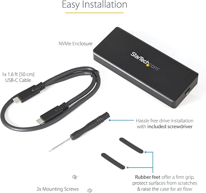 StarTech.com USB-C 10Gbps M.2 NVMe PCIe SSD Enclosure - Rugged Aluminum External M.2 PCIe M-Key Case IP67 Rated - 1GB/s Read/Write - Supports 2230/2242/2260/2280 - TB3 Compatible - Mac/PC, TAA