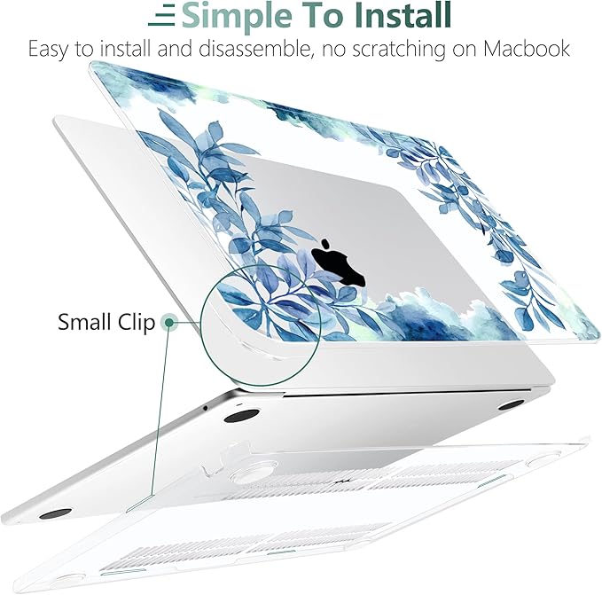 TWOLSKOO for M4 MacBook Air 13.6 inch Case 2025-2022 Release M4 A3240 M3 A3113 M2 A2681, Plastic Hard Shell & Screen Protector & Keyboard Cover & Trackpad Film, Blue Floral