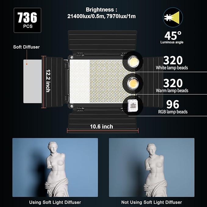 RGB Full Color LED Video Light, GVM 3 Pieces Photography Lighting Kit with APP Control, for YouTube Studio, Video Shooting, 3200-5600K/CRI 97/8 Kinds of The Scene Lights, with U Bracket and Barn Door