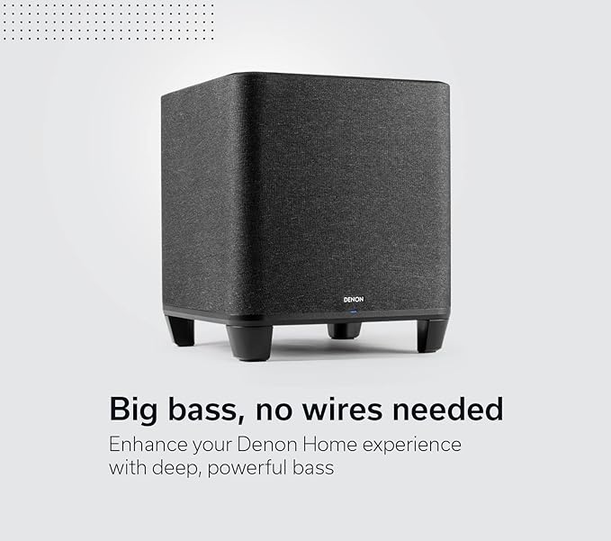 Denon Home Subwoofer – Deep, Powerful Bass, 8" Bass-Reflex Woofer, Wireless Streaming, Pair Home 150/250/350 Speakers & Sound Bar, Multi-Room Support, Black