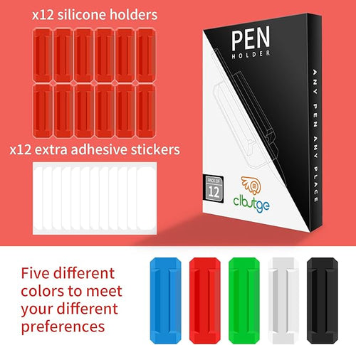12 Pack Silicone Pen Holder/Pencil for Desk with 12 Extra Adhesive Stickers