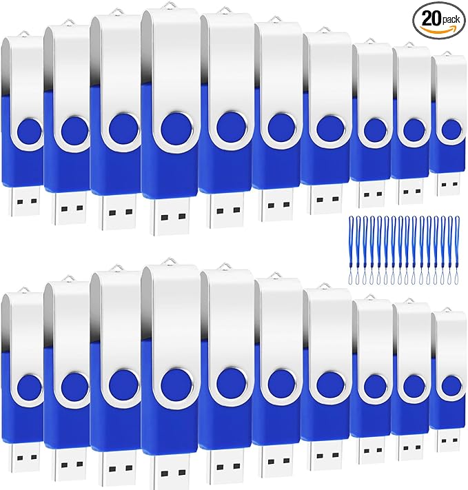 20PCS 4GB Bulk Flash Drives EASTBULL USB 2.0 Metal 4GB Flash Drive Bulk Thumb Drive Pack Swivel USB Drives Pack (Blue 20Pack)
