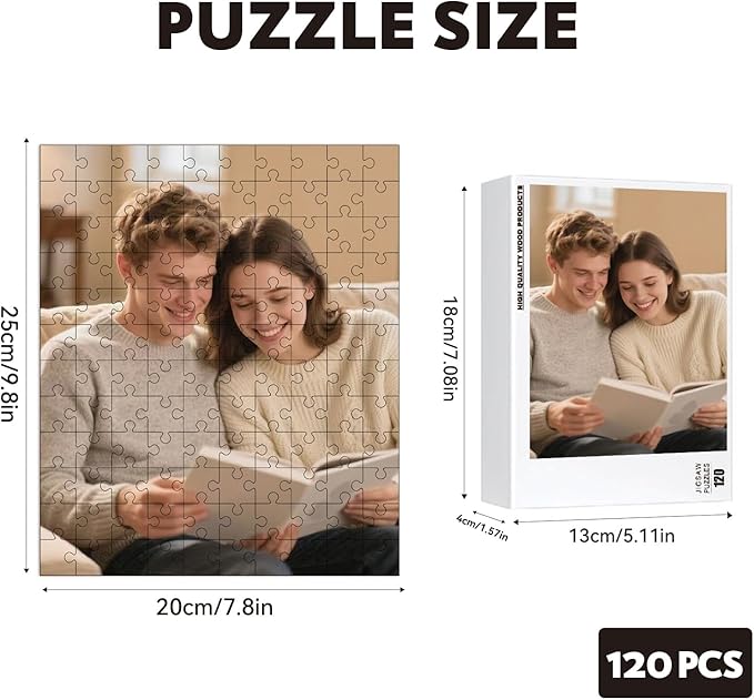Custom Puzzles from Photos, Personalized Natural Wood Puzzle with 120/200/300/500/1000 Pieces, Customized Jigsaw Create Timeless Memories for Adults, Family, Father's Day, Lover, Pet