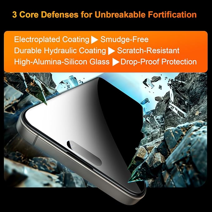 OneFish 2 Pack Privacy Screen Protector for iPhone 16e/13/13 Pro/14-4-Way 360° Anti-Spy Tempered Glass, 9H Hardness, 3D Curved Edges, Case-Friendly & Easy Installation