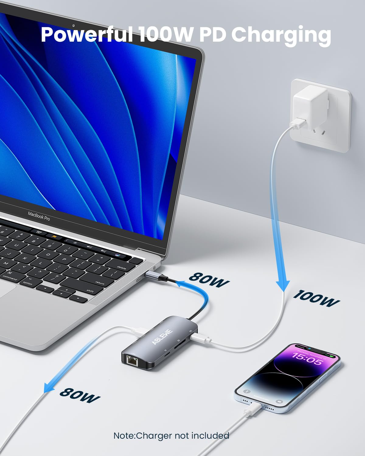 ABLEWE USB C Hub Ethernet 8-in-1, Multiport USB C to HDMI Hub, 4K@60Hz,1000Mbps, 100W PD, 3 USB 3.0 Ports, Docking Station Compatible with MacBook Pro/Air, Tablet, Phone, Type C Devices
