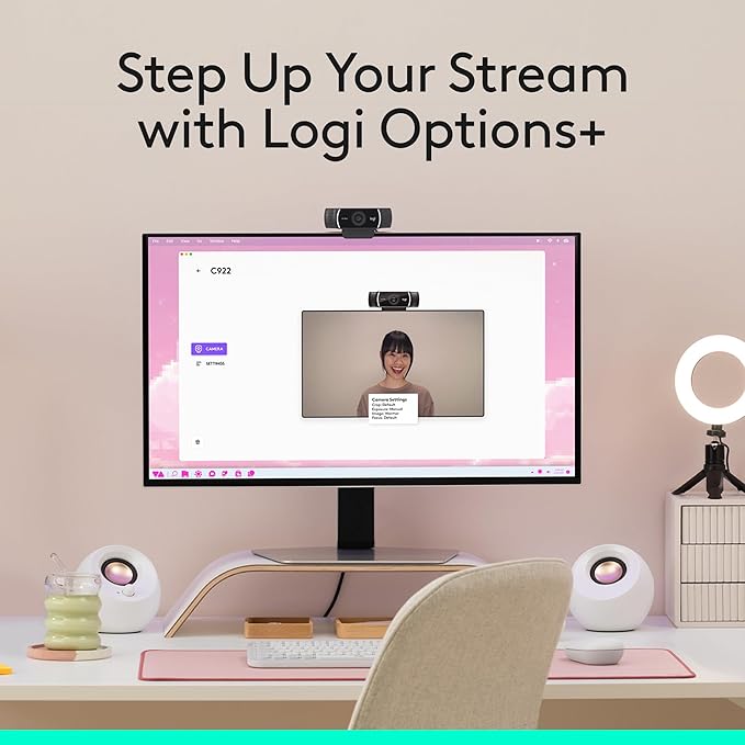Logitech C922x HD Pro Webcam, Full HD 1080p/60fps Video, Clear Audio, HD Light Correction, PC Camera Webcam, Works with Skype, Zoom, Mac, Tablet - Black