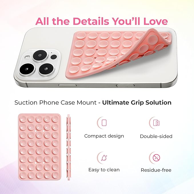 SUCKY Silicone Suction Phone Case Adhesive Mount - Anti-Slip Holder, Hands-Free Fidget Toy, Phone Accessory for iPhone and Android (Crystal White, Double V2)