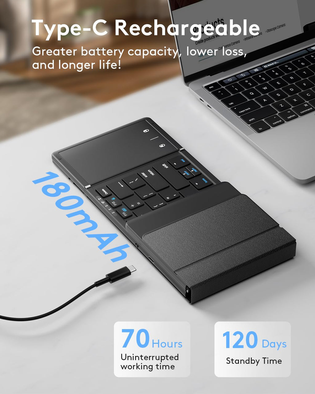 Samsers Full-Size Foldable Bluetooth Keyboard with Large Touchpad, Black