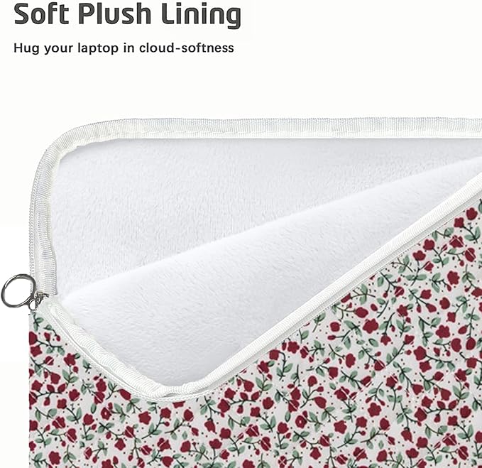 Puffy Laptop Sleeve 13-15.6 Inch Cute Quilted Laptop Protective Case Padded Floral Computer Sleeve for MacBook (B-red, 15 Inch)