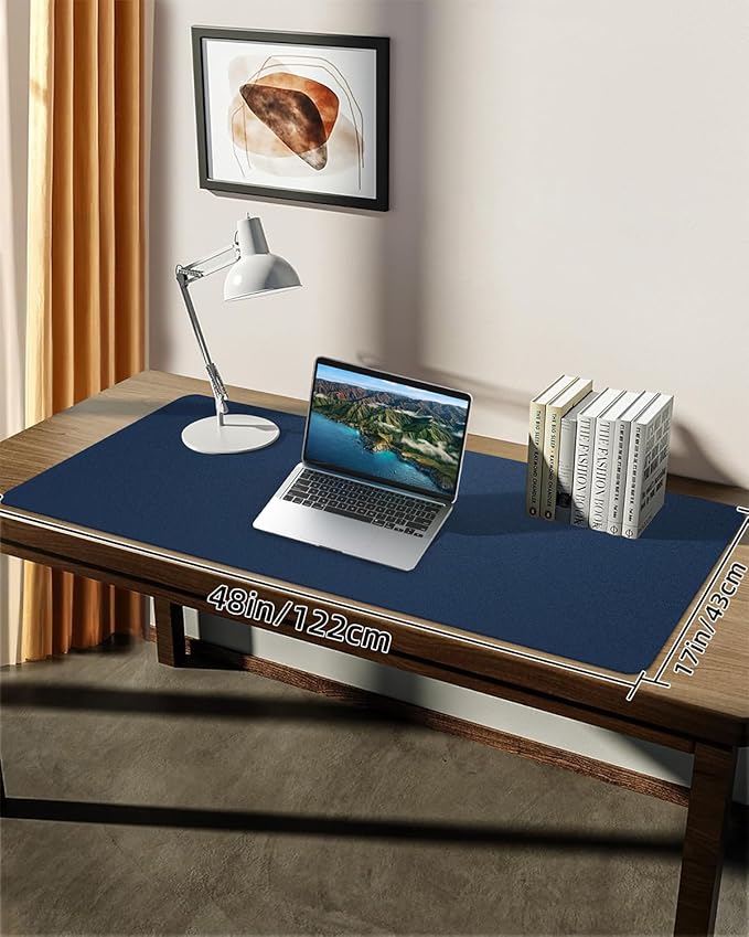 Leather Desk Pad Protector, Large Desk Mat, Mouse Pad, Non-Slip PU Leather Desk Blotter,Desk Cover mat,Desk mat for Keyboard and Mouse,Mat for Office&Home (Midnight Blue, 48" x 17")