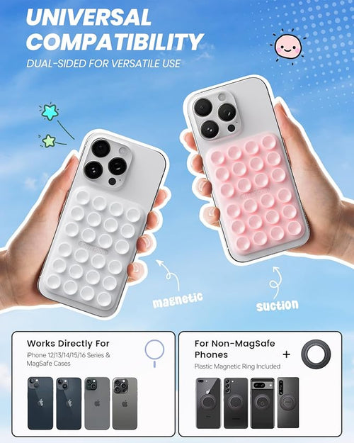 2Pack Magnetic Suction Phone Mount for MagSafe, Light Pink & Classic White