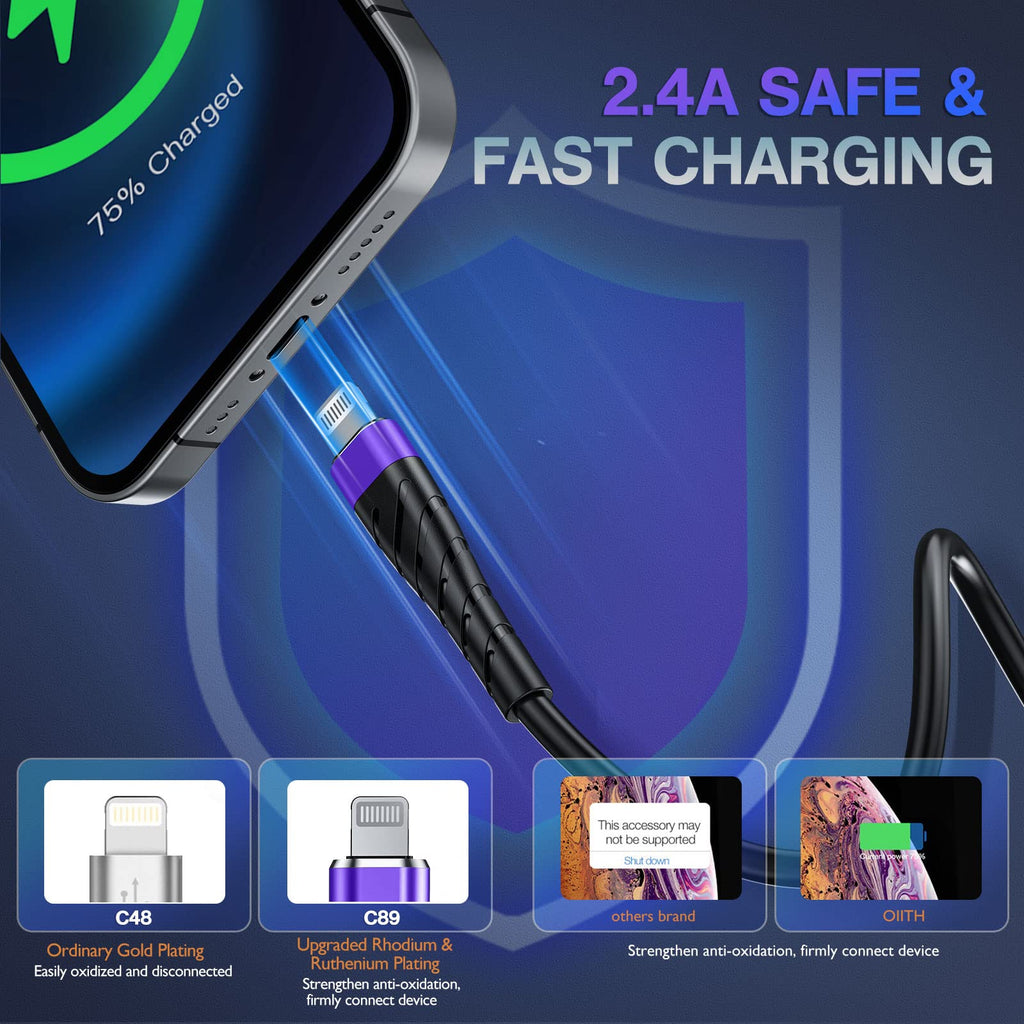 OIITH MFi Certified for iPhone Charger Cable 3 Pack 10 Ft, Extra Long for Lightning Charging Cord, Fast 2.4A for iPhone USB Cord Compatible with iPhone12/11/XS/Max/XR/X/8/8P/7P/6/iPad - Purple
