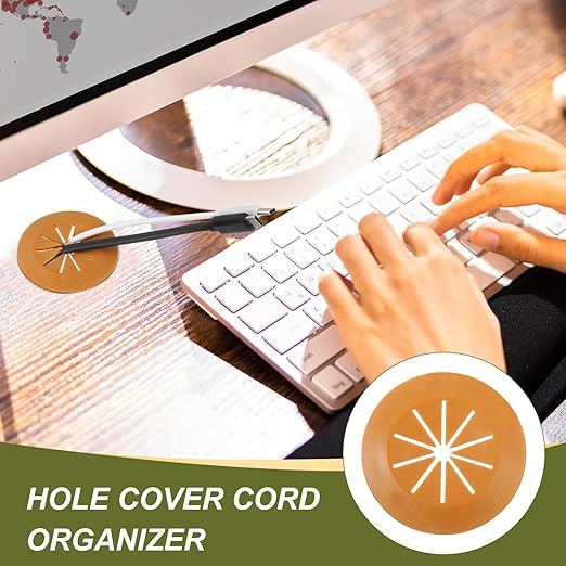PATIKIL Desk Grommet 1-9/16", 8 Pcs Round Cable Grommet Cord Hole Cover with Adhesive Tape Flexible Table Wire Organizer for Office Home Table Countertop, Light Brown