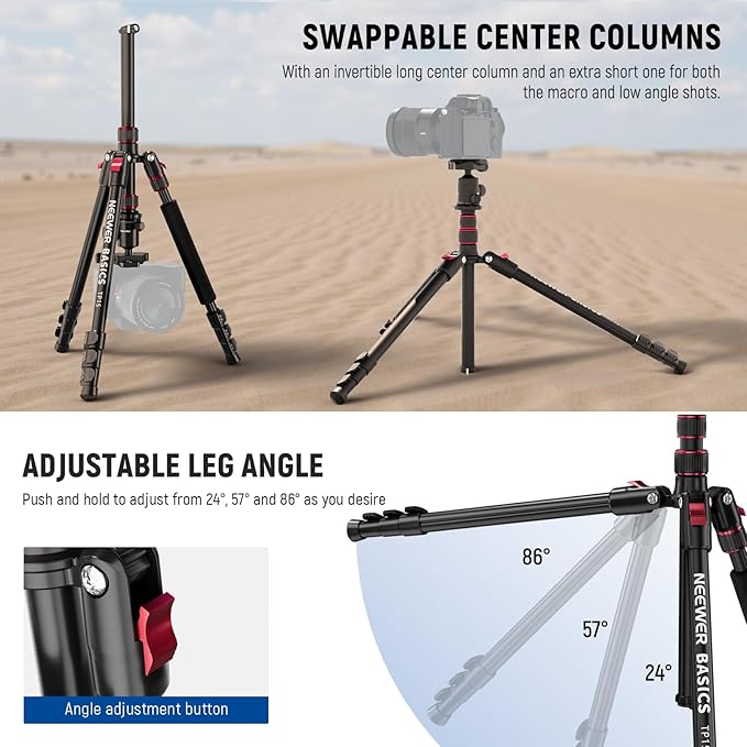 NEEWER Basics Camera Tripod Monopod, 71" Aluminum Heavy Duty Portable Travel DSLR Cell Phone Stand with 360° Ball Head Cellphone Holder Mount Compatible with iPhone for Filming Video Recording, TP15