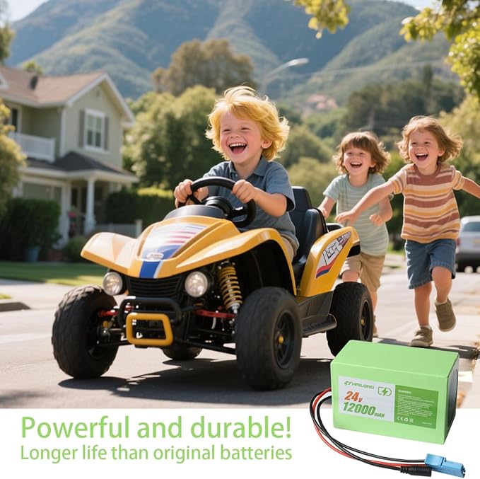 24V 12Ah Battery for Kids Ride-On Toys Compatible with Power Wheels & UTVs | Lightweight Replacement with 2A Charger | 7S4P 29.4V (24V12Ah)