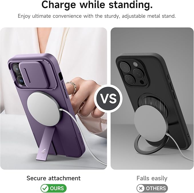 SURITCH for iPhone 14 Pro Max Case with Magnetic Camera Slide Cover and Adjustable Kickstand, Compatible with MagSafe, Shockproof Bumper Case Slim Protective Cover 6.7 Inch, Dark Purple