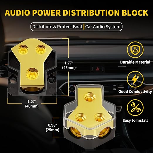 12V Power Distribution Block Car Audio 2 Way 0/2/4 Gauge in 4/6/8 Gauge Out, Premium Ground Distribution Block 12 Volt Amp Distribution Block Splitter for Automotive Car Marine Boat (4 Pack)