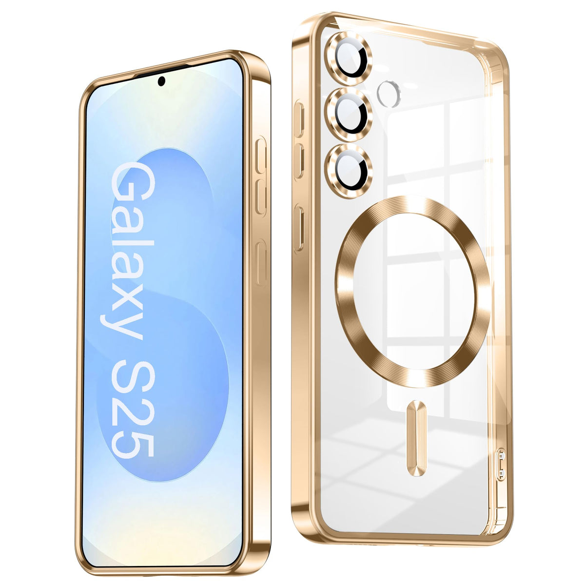TOBOVON Slim Thin for Samsung Galaxy S25 Case 6.2'', Compatible with MagSafe, Built-in Camera Lens Protector, Shockproof Protective Phone Case, Soft Electroplated Clear Phone Cover, Black