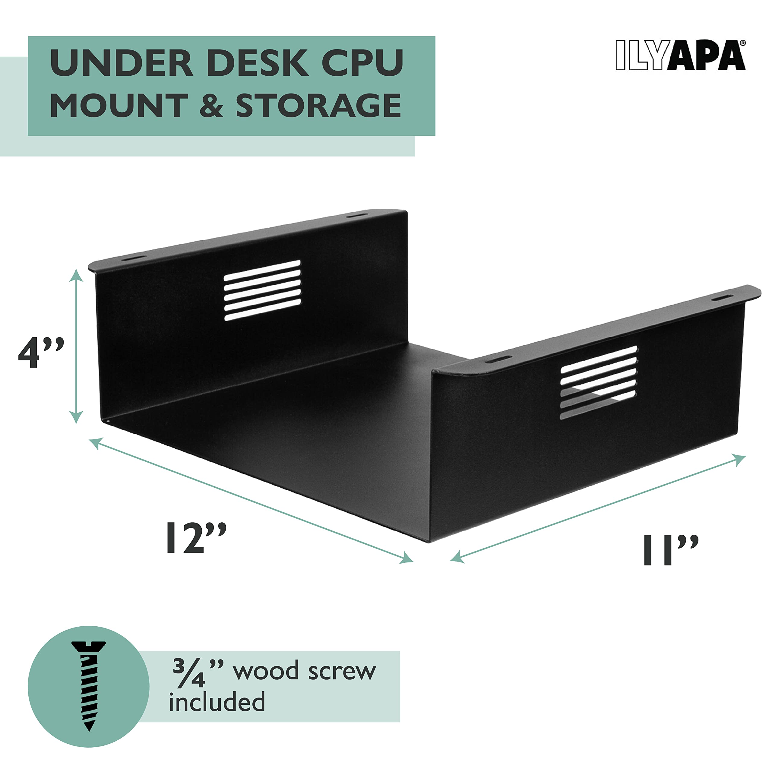 Ilyapa Under Desk CPU Mount, 4 x 12 x 11 Inch, Steel Computer