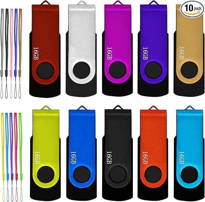 USB Drives 16GB USB 2.0 Flash Drive 10 Pack Nicepicten Thumb Drive Colorful Swivel Zip Jump Drive Memory Stick Pendrive USB Storage Flash Drive 16GB Ideal for Home & Office Shared Data Storage