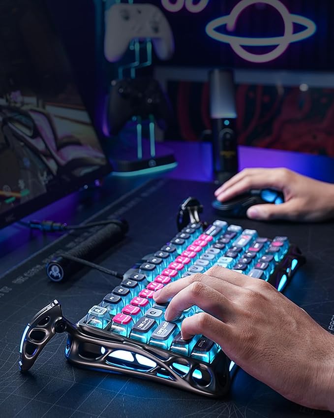 GravaStar Mercury V75 Pro HE Keyboard – 75% Layout Gaming Keyboard, Hall‑Effect Magnetic Switches, Only Wired, Hot‑Swappable, 8000 Hz Polling, Dual‑Zone RGB, Semi‑Aluminum Frame with Cyberpunk