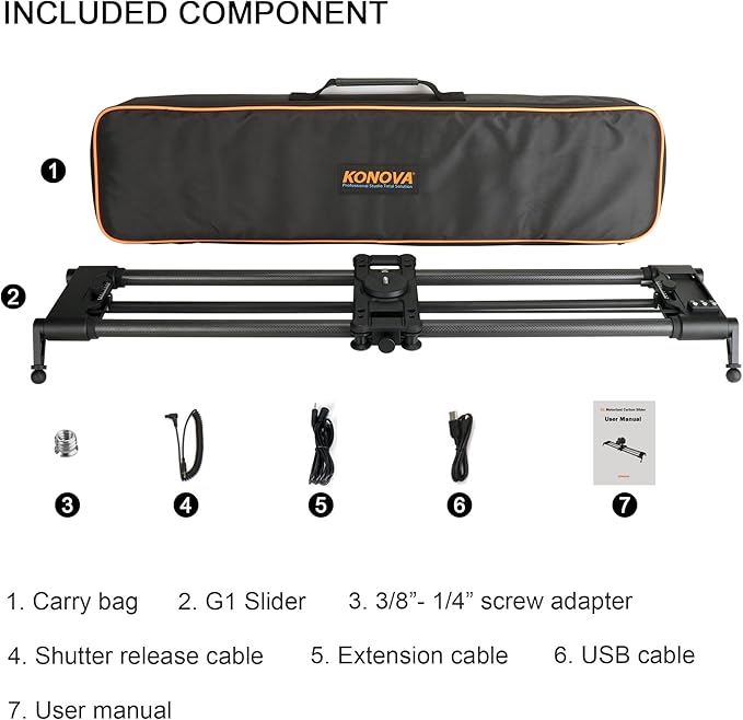 Konova New G1 Wireless Motorized Integrated Carbon Slider for Video, Time Lapse, Stop Motion, Parallax Panormaic Shooting (100cm (39.4"))
