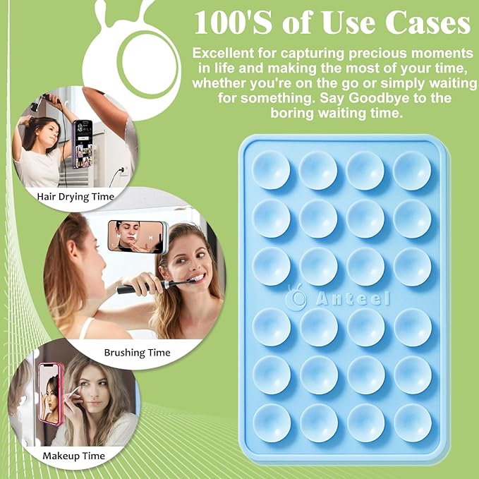 Anteel Medium-Sized Silicone Suction Phone Case Adhesive Mount, Enhanced Suction Power and Upgraded Thickened Sticky Phone Grip, Durable, Hands-Free Sticky Phone Holder, 2.28"x3.46" (Lavender)