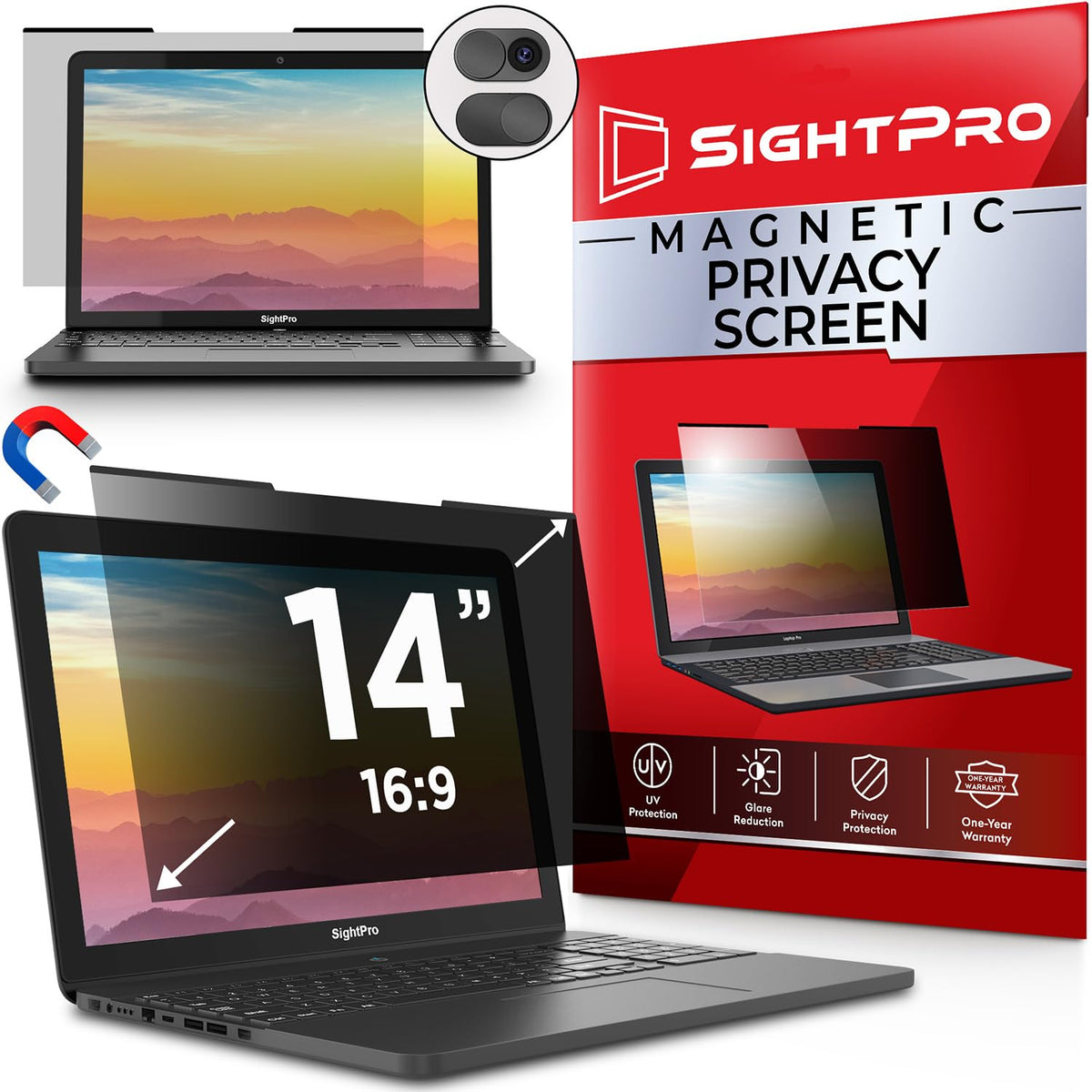 SightPro Magnetic Laptop Privacy Screen 13.3 Inch 16:9 - Patented Removable Laptop Privacy Filter Shield and Protector