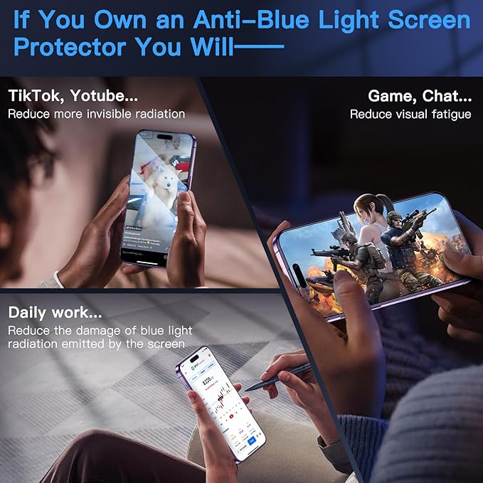 Uyiton Anti-Blue Light for iPhone 14 Pro Screen Protector - Unbreak-Glass Easy to Install Full Coverage Case Friendly Scratch Resistance 9H Tempered Glass Screen Protector for iPhone 14 Pro, 2 Pack